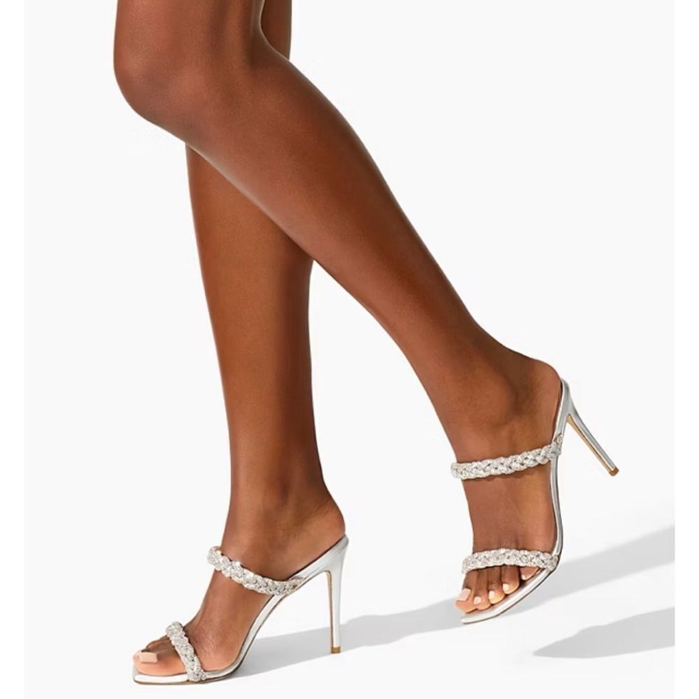 Stuart Weitzman Addison 100 Crystal Slide Sandal in Silver Size 8.5